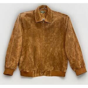 VTG Norm Thompson XXL Tan Brown Suede Leather 2X Quilt Lined Jacket Bomber Zip